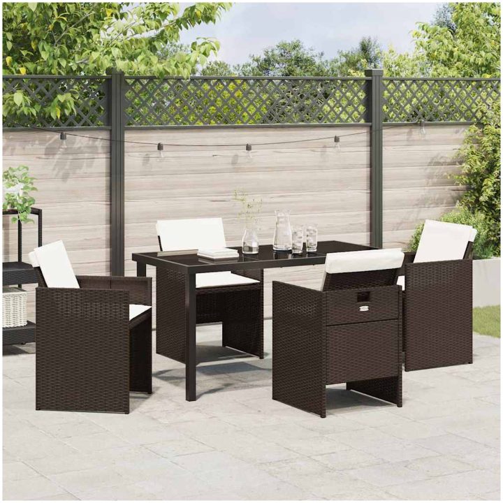 5 Delars Trädgårdsmöbelset med kuddar i brun poly-rattan vidaXL 140 x 70 x 73 cm – bild 4