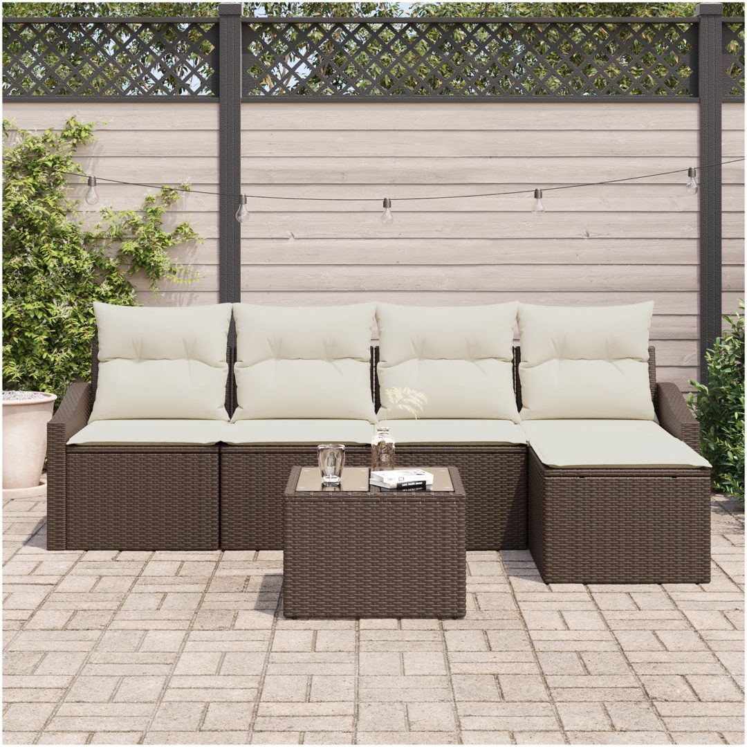 5 Delars Trädgårdsmöbelset med Kuddar i Grå Poly Rattan vidaXL 55 x 55 x 37 cm – bild 3