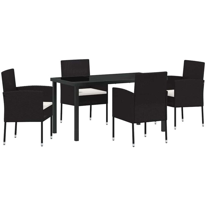 5-delars trädgårdsmöbelset med kuddar i svart polyester och rattan. vidaXL 140 x 70 x 73 cm – bild 2
