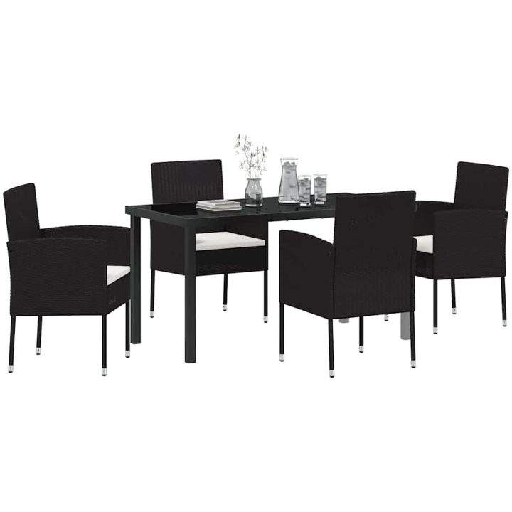 5-delars trädgårdsmöbelset med kuddar i svart polyester och rattan. vidaXL 140 x 70 x 73 cm – bild 3