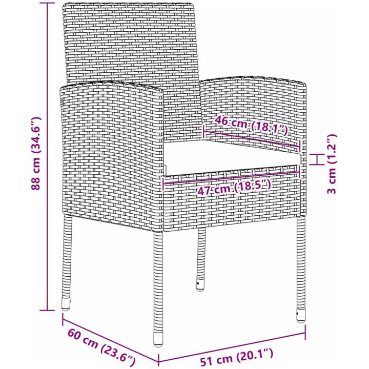 5-delars trädgårdsmöbelset med kuddar i svart polyester och rattan. vidaXL 140 x 70 x 73 cm – bild 9
