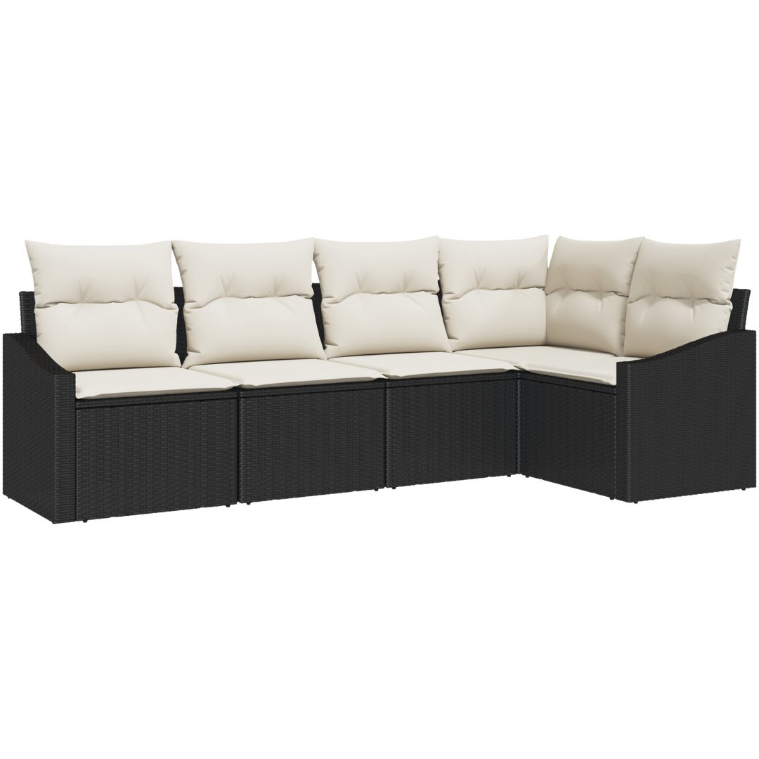 5-delars trädgårdsmöbelset med kuddar i svart polyrotting vidaXL 233.5 x 123.5 x 85 cm – bild 2