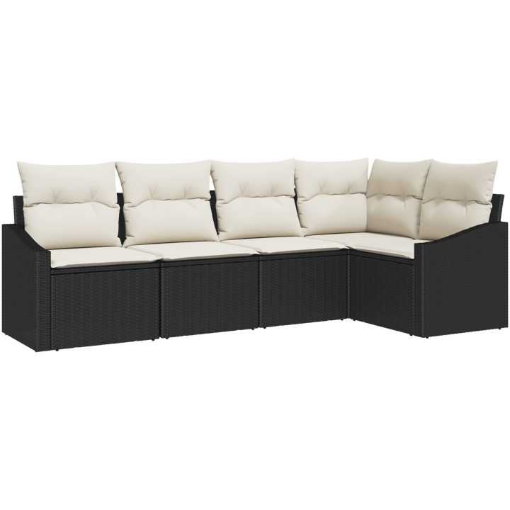 5-delars trädgårdsmöbelset med kuddar i svart polyrotting vidaXL 233.5 x 123.5 x 85 cm – bild 2
