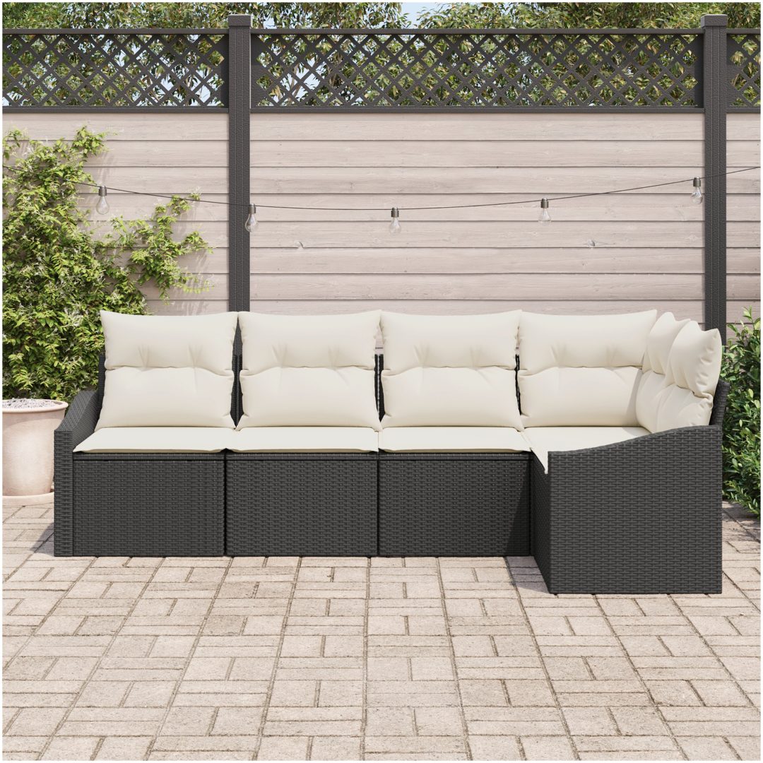 5-delars trädgårdsmöbelset med kuddar i svart polyrotting vidaXL 233.5 x 123.5 x 85 cm – bild 3