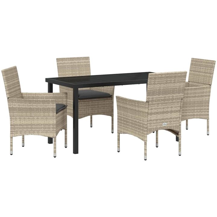 5-delars trädgårdsmöbelset med kuddar, ljusgrå poly-rattan vidaXL 4 - Sits – bild 2