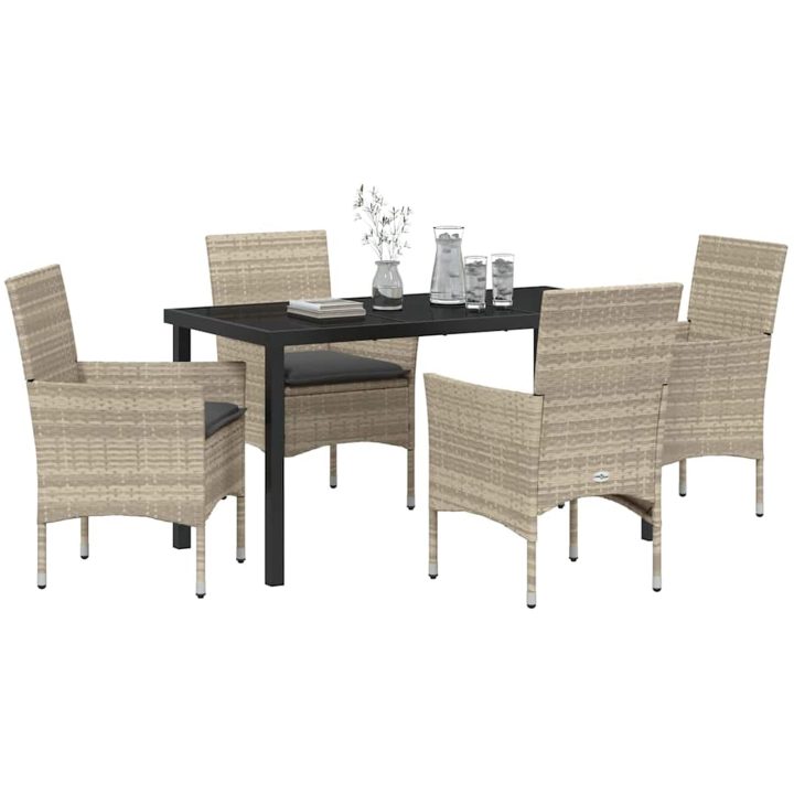 5-delars trädgårdsmöbelset med kuddar, ljusgrå poly-rattan vidaXL 4 - Sits – bild 3