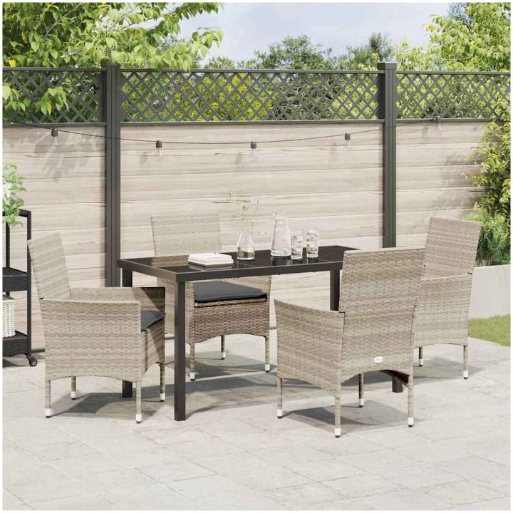 5-delars trädgårdsmöbelset med kuddar, ljusgrå poly-rattan vidaXL 4 - Sits – bild 4