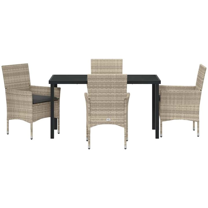 5-delars trädgårdsmöbelset med kuddar, ljusgrå poly-rattan vidaXL 4 - Sits – bild 6