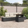 5-delars trädgårdsmöbelset med kuddar, svart poly-rattan och akacia vidaXL 100 x 55 x 73 cm – miniatyr 1