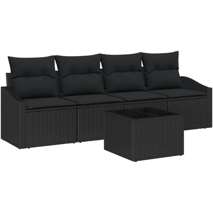 5 Delars Trädgårdsmöbelset Med Kuddar Svart Poly Rattan vidaXL 55 x 55 x 37 cm – bild 2