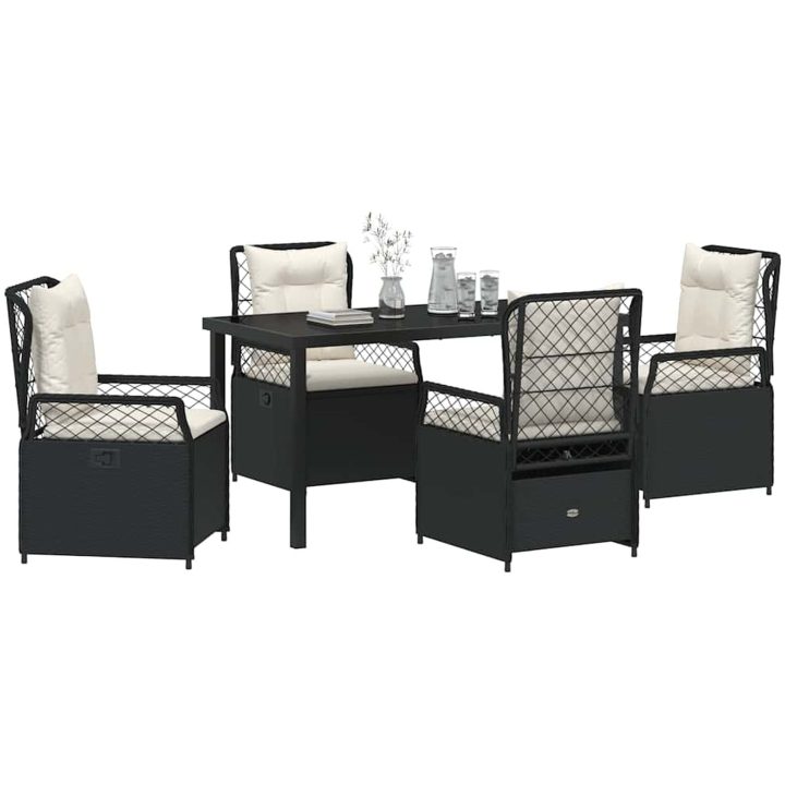 5-delars Trädgårdsmöbler Set - Svart Poly Rattan vidaXL 140 x 80 x 73 cm – bild 3