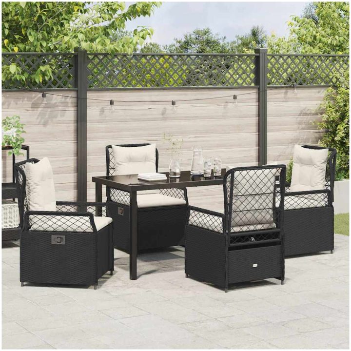 5-delars Trädgårdsmöbler Set - Svart Poly Rattan vidaXL 140 x 80 x 73 cm – bild 4