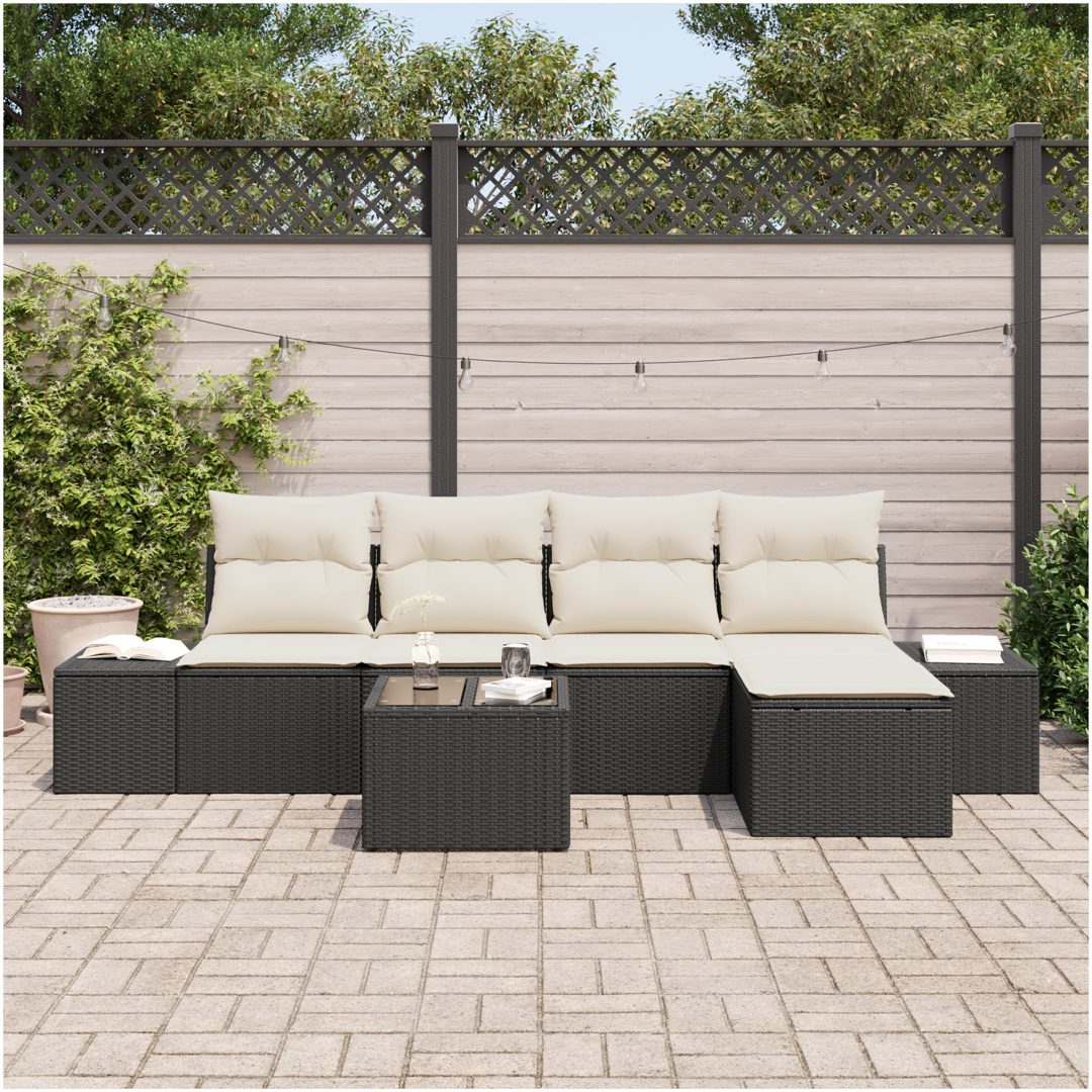 5-delars trädgårdsofaset med kuddar i brun polyrotting vidaXL 294 x 117 x 85 cm – bild 3