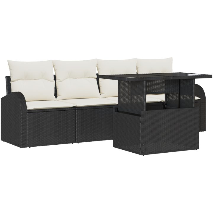 5 Delars Trädgårdsofaset med Kuddar Svart Poly Rattan vidaXL Stor – bild 2