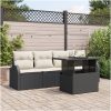 5 Delars Trädgårdsofaset med Kuddar Svart Poly Rattan vidaXL Stor – miniatyr 1