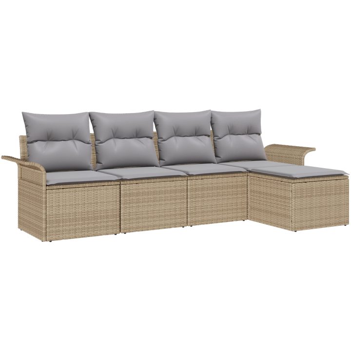 5-delars Trädgårdsoffセット med Kuddar - Beige Poly Rattan vidaXL 251 x 117 x 85 cm – bild 2