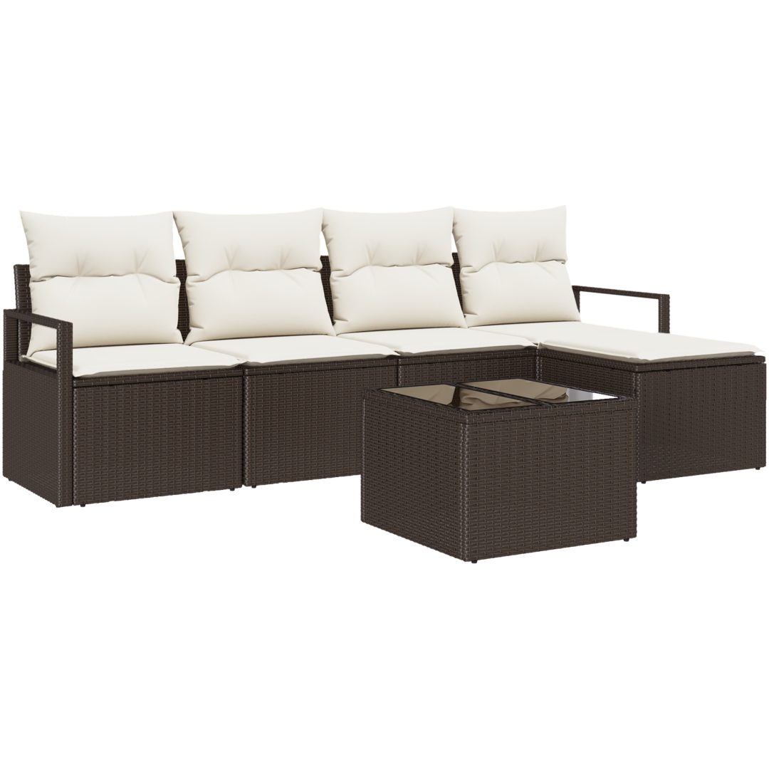 5-delars trädgårdsoffセット med kuddar grå poly rattan vidaXL Standard – bild 2