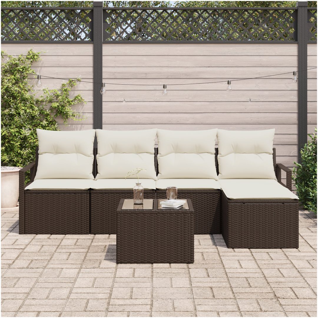 5-delars trädgårdsoffセット med kuddar grå poly rattan vidaXL Standard – bild 3