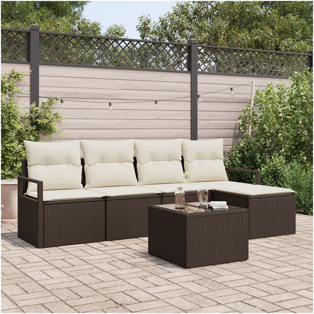 5-delars trädgårdsoffセット med kuddar grå poly rattan vidaXL Standard