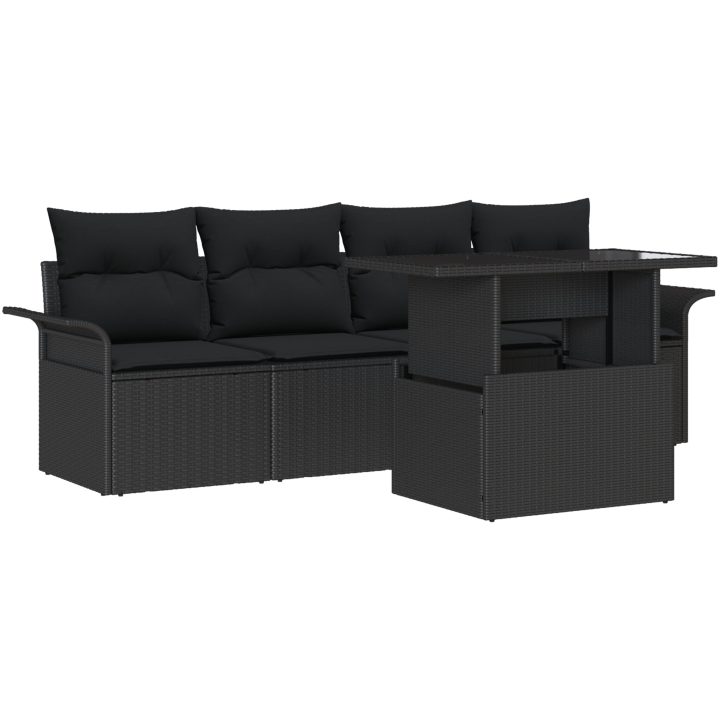 5-delars trädgårdsoffセット med kuddar Svart Poly Rattan vidaXL Stor – bild 2