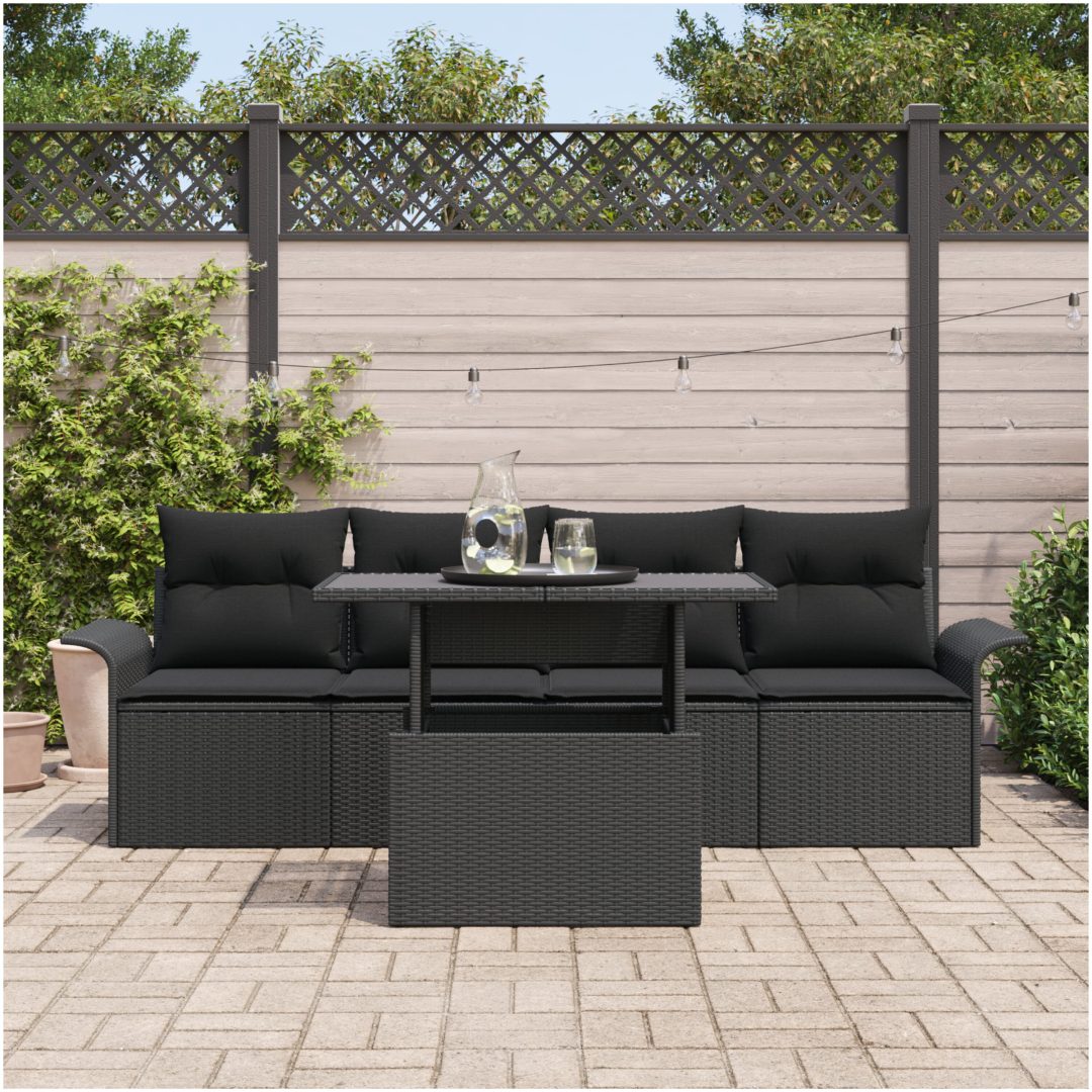 5-delars trädgårdsoffセット med kuddar Svart Poly Rattan vidaXL Stor – bild 3