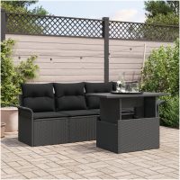 5-delars trädgårdsoffセット med kuddar Svart Poly Rattan vidaXL