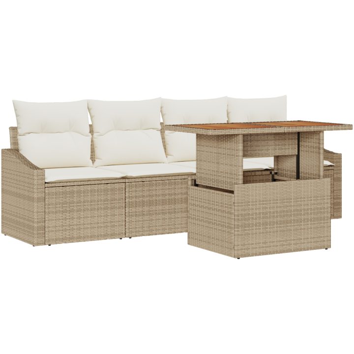 5-delars Trädgårdsoff Set med Kuddar Beige Poly Rattan vidaXL 100 x 55 x 73 cm – bild 2