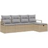 5-delars trädgårdsoff-set med kuddar beige poly rotting vidaXL Stor – miniatyr 2