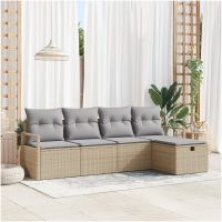 5-delars trädgårdsoff-set med kuddar beige poly rotting vidaXL