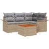 5-delars trädgårdsoff set med kuddar Beige polyrotting akacia vidaXL 55 x 55 x 37 cm – miniatyr 2
