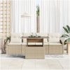 5-delars trädgårdsoff-set med kuddar beige polyrotting vidaXL 100 x 55 x 73 cm – miniatyr 3