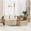 5-delars trädgårdsoff-set med kuddar beige polyrotting vidaXL 100 x 55 x 73 cm – miniatyr 1