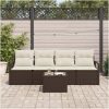 5-delars Trädgårdsoff Set med Kuddar Brun Poly Rattan vidaXL Medium – miniatyr 3