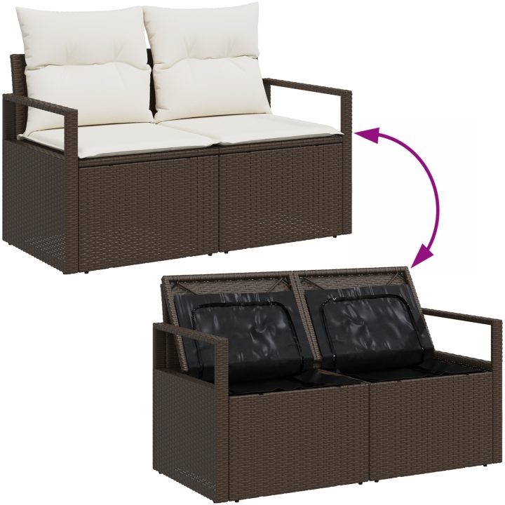 5-delars Trädgårdsoff Set med Kuddar Brun Poly Rattan vidaXL Medium – bild 9