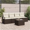 5-delars Trädgårdsoff Set med Kuddar Brun Poly Rattan vidaXL Medium – miniatyr 1