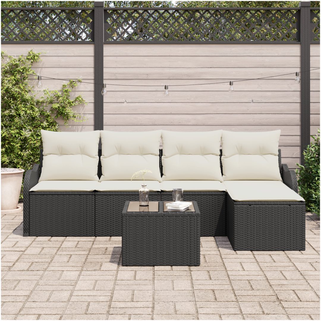 5 Delars Trädgårdsoff-set med Kuddar Brun Poly Rotting vidaXL Stor – bild 3
