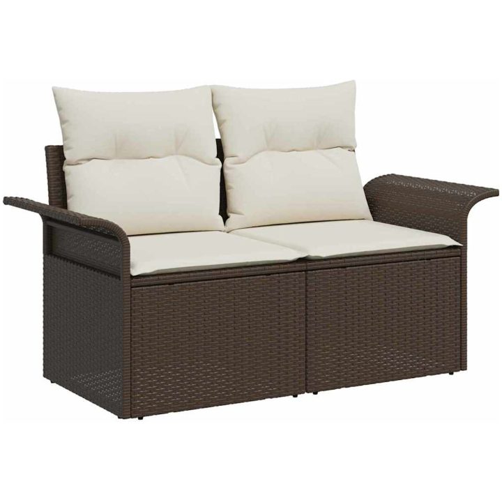 5-delars trädgårdsoff-set med kuddar i brun poly-rattan vidaXL Medium – bild 5