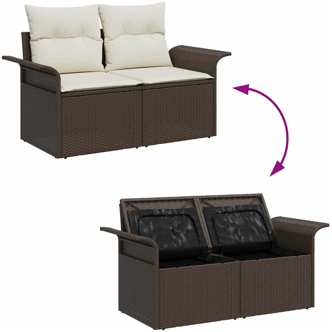 5-delars trädgårdsoff-set med kuddar i brun poly-rattan vidaXL Medium – bild 10