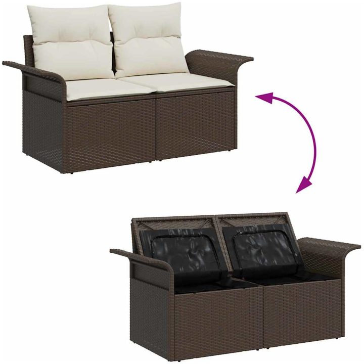 5-delars trädgårdsoff-set med kuddar i brun poly-rattan vidaXL Medium – bild 10