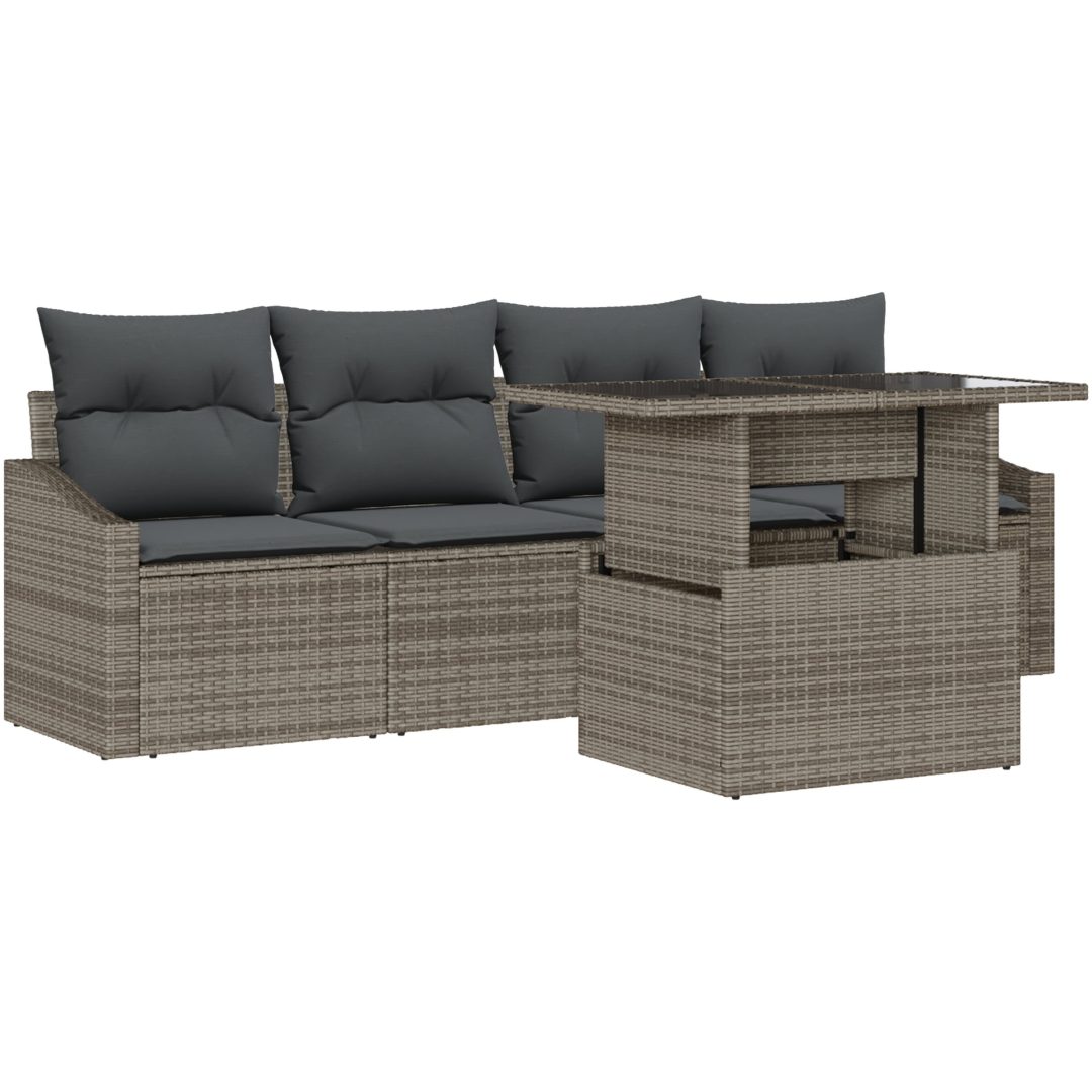 5-delars trädgårdsoff set med kuddar i grå polyrotting vidaXL 100 x 55 x 73 cm – bild 2