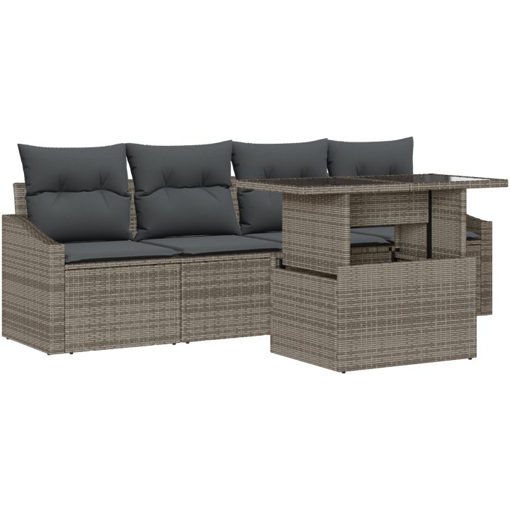 5-delars trädgårdsoff set med kuddar i grå polyrotting vidaXL 100 x 55 x 73 cm – bild 2