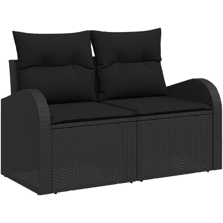 5-delars trädgårdsoff set med kuddar svart poly rattan akacia vidaXL 55 x 55 x 37 cm – bild 7