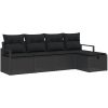 5-delars Trädgårdsoff Set med Kuddar Svart Poly Rattan vidaXL 110 cm x 260 cm – miniatyr 2
