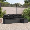 5-delars Trädgårdsoff Set med Kuddar Svart Poly Rattan vidaXL 110 cm x 260 cm – miniatyr 1
