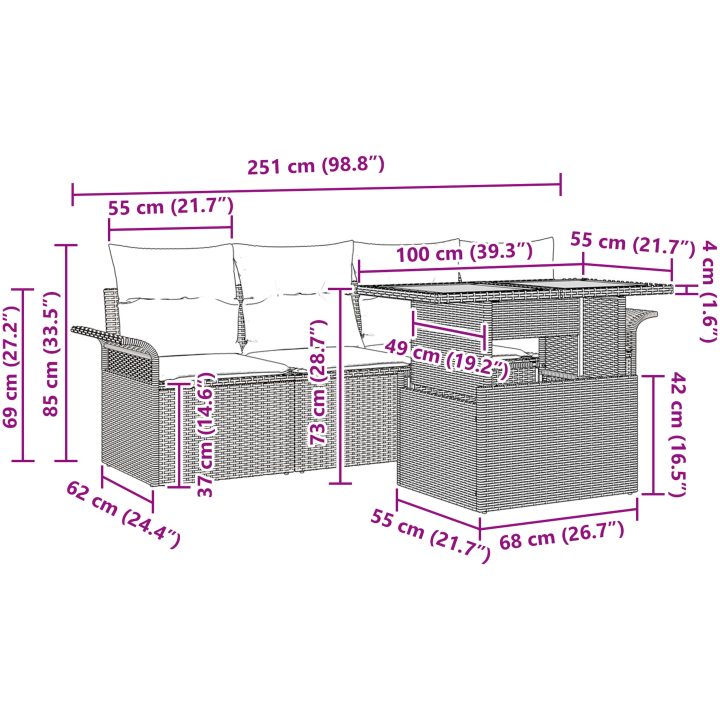 5-delars trädgårdsoff-set med kuddar svart poly rattan vidaXL Medium – bild 12