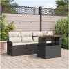 5-delars trädgårdsoff-set med kuddar svart poly rattan vidaXL Medium – miniatyr 1