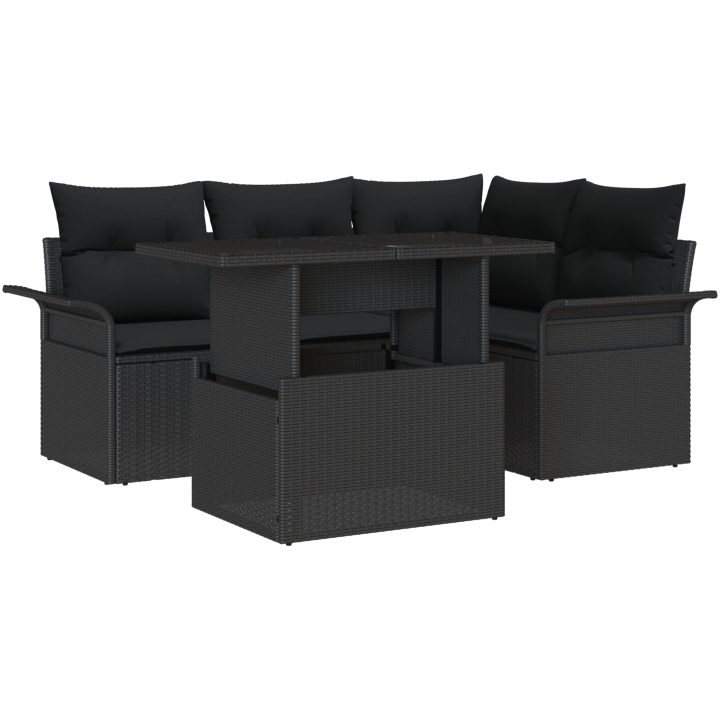 5-delars Trädgårdsoff Set med Kuddar Svart Poly-Rotting vidaXL 100 x 55 x 73 cm – bild 2