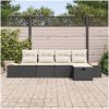 5-delars trädgårdsoff-set med svarta kuddar i polyester och rattan. vidaXL 294 x 117 x 85 cm – miniatyr 3