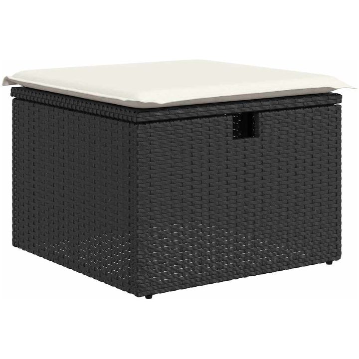 5-delars trädgårdsoff-set med svarta kuddar i polyester och rattan. vidaXL 294 x 117 x 85 cm – bild 6