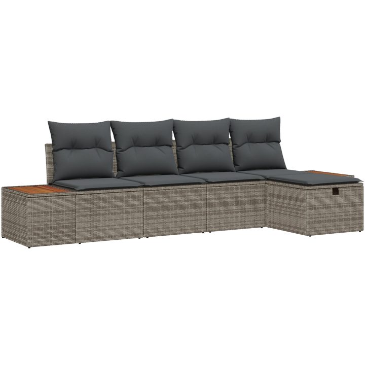 5-delars trädgårdsoffa med grå poly-rattan kuddar vidaXL 294 x 117 x 85 cm – bild 2